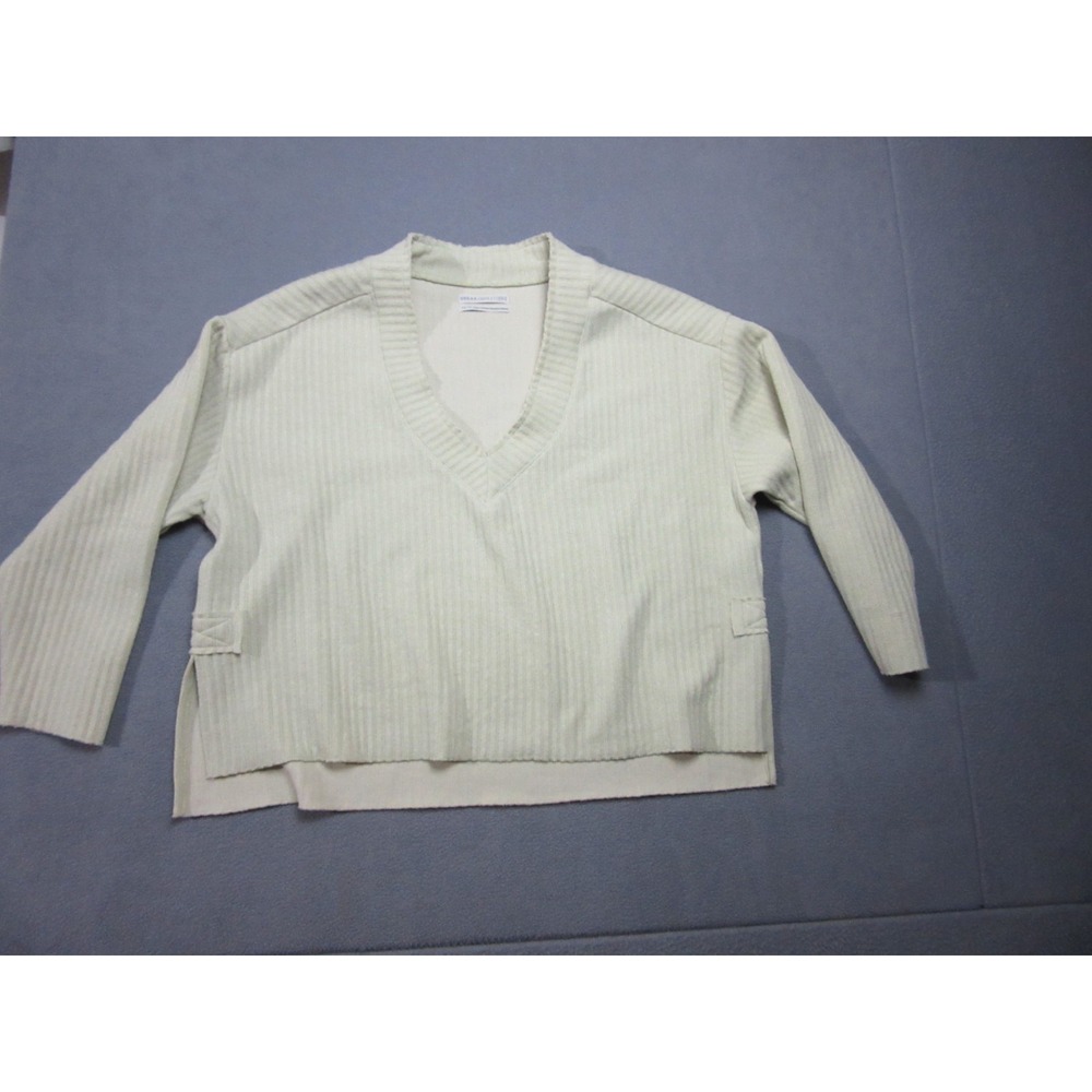 Urban Outfitters Sweater Women XS Beige Ribbed Knit Slouchy Oversize V-Neck